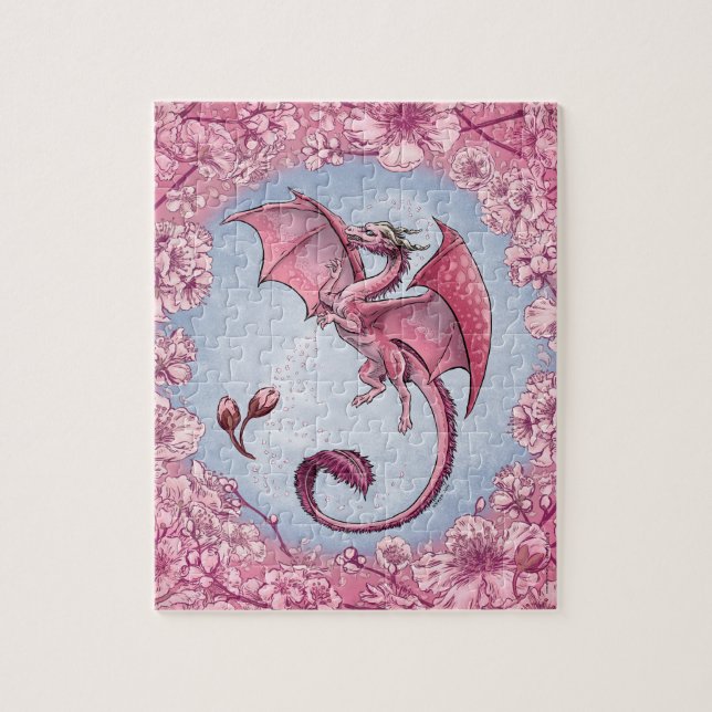 Rosa Dragon of Vår Nature Fantasy Art Pussel (Vertikal)