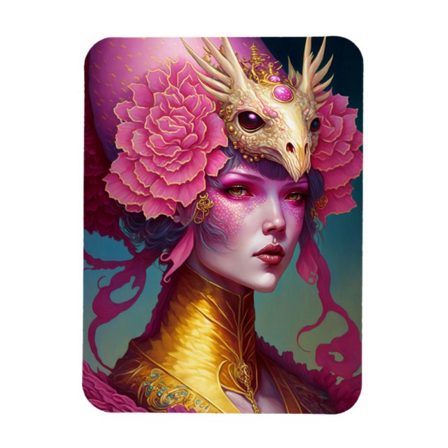 Rosa Dragon Skull Woman Fantasy Art Magnet (Vertikal)