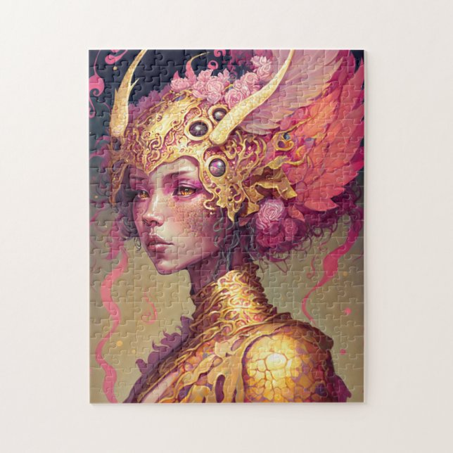 Rosa Dragon Woman Fantasy Art Pussel (Vertikal)