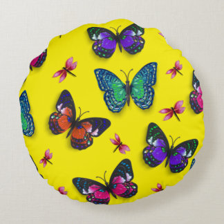 Rosa Dragonflies & Butterflies Round Pillow Rund Kudde