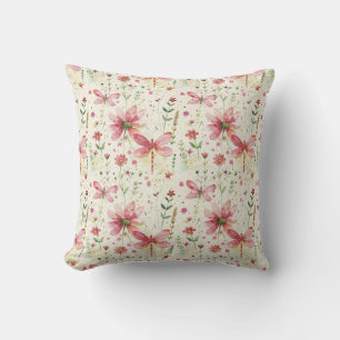 Rosa Dragonfly Blommigt Dekorativ kudde Home Decor