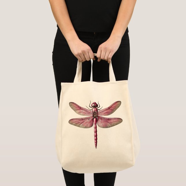 Rosa Dragonfly Eco-Friendly Calico Livsmedel Tygkasse (Framsida (produkt))
