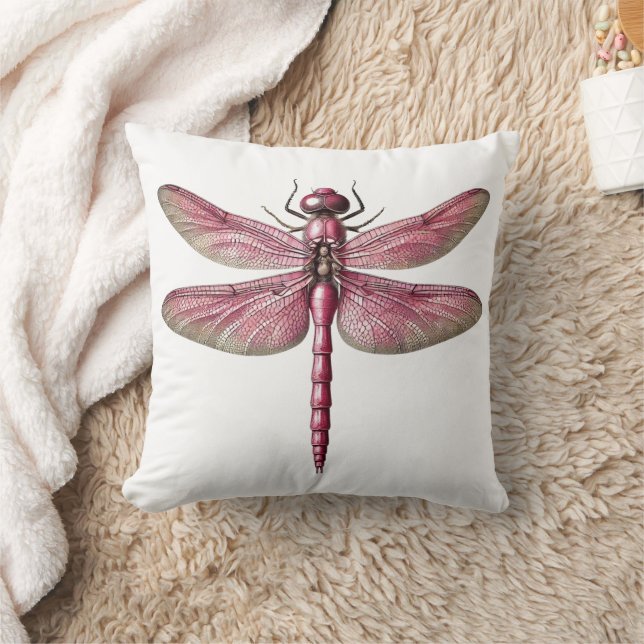 Rosa Dragonfly Nature Inspired Art Kudde (Filt)