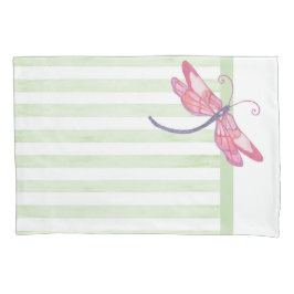 Rosa Dragonfly och Sage rand Pillowcase