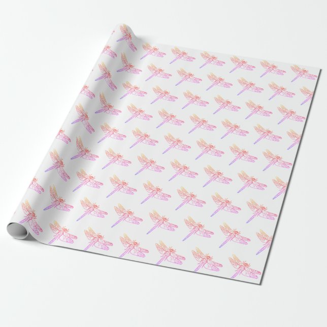 Rosa Dragonfly Pastel Kids Cute Mönster Flicka Presentpapper (Utrullad)