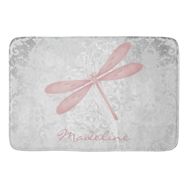 Rosa Dragonfly Personlig Bath Mat Badrumsmatta (Framsidan)