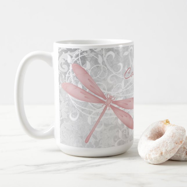 Rosa Dragonfly Personlig Coffee Mugg (Med munk)