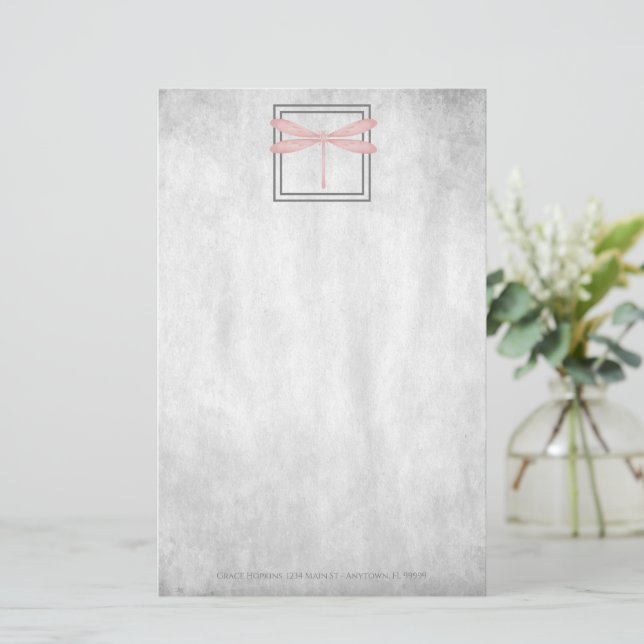 Rosa Dragonfly Personlig Stationery Brevpapper (Stående Fram)