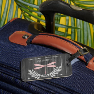 Rosa Dragonfly Rustic Luggage Tag Bagagebricka