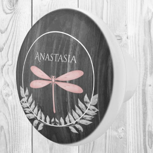 Rosa Dragonfly Rustic Personlig Ceramic Knob Knopp