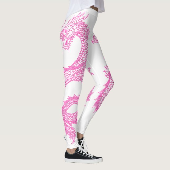 Rosa Dragons anpassar bakgrunden Färg Leggings (Höger)