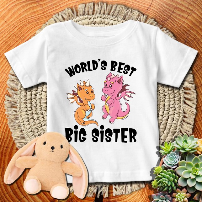 Rosa Dragons World's Best Big Sister T Shirt (Skapare uppladdad)