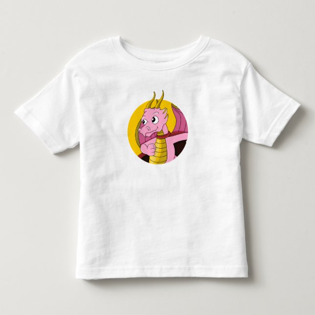 Rosa drak kartong klänning för småbarn t shirt (Framsida)