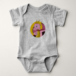 Rosa drake tecknad baby kroppsdräkt t shirt
