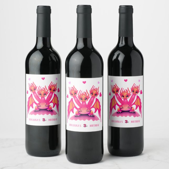 Rosa drake vinflaska etikett (Flaskor)