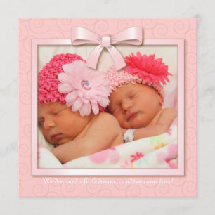 Rosa Dream Twin Girl Baby Photo Birth Notice Meddelande