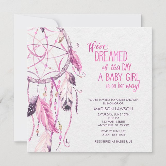Rosa Dreamcatcher Baby Shower-inbjudan Inbjudningar (Framsida)