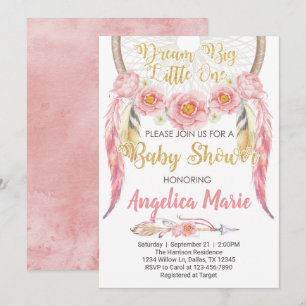 Rosa Dreamcatcher Baby Shower-inbjudan till Inbjud Inbjudningar