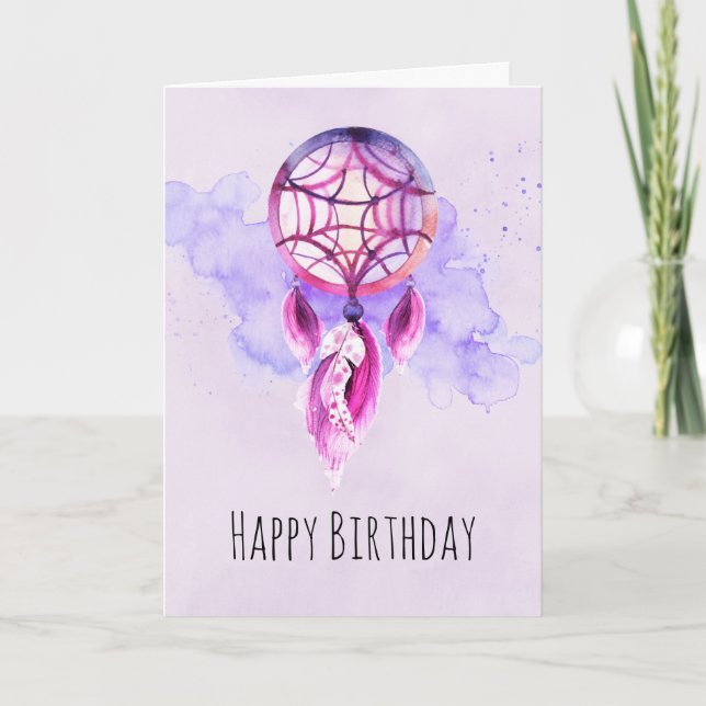 Rosa Dreamcatcher Lila Paint Splatter Birthday Kort (Framsida)