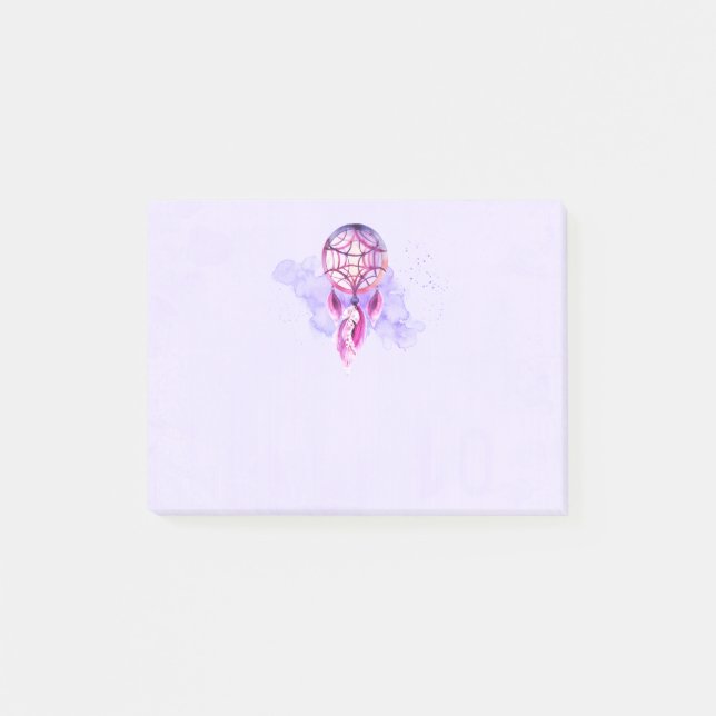 Rosa Dreamcatcher On Lila Watercolor Splatter Post-it Block (Framsida)