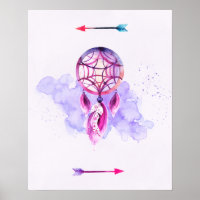 Rosa Dreamcatcher On Lila Watercolor Splatter