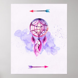 Rosa Dreamcatcher On Lila Watercolor Splatter Poster