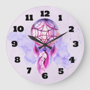 Rosa Dreamcatcher på purpurfärgad Stor Klocka