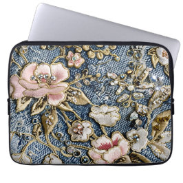 Rosa Dreams in Embroiderade Jeans Stil Laptop Fodral