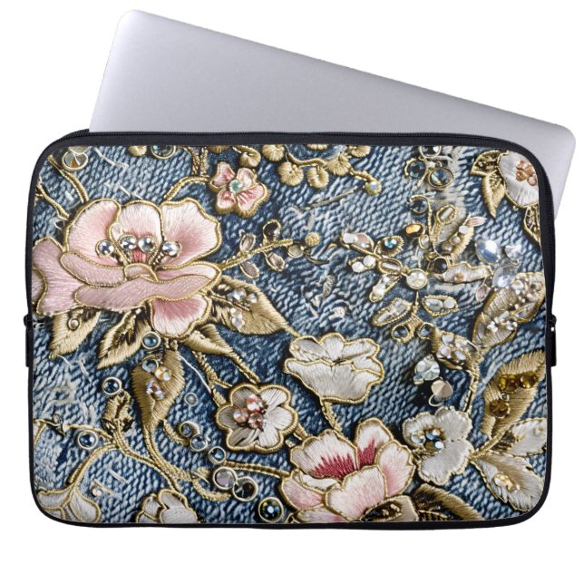 Rosa Dreams in Embroiderade Jeans Stil Laptop Fodral (Framsidan)