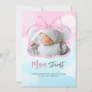 Rosa Dreamy Himmel Birth Notice Meddelande