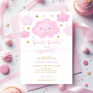 Rosa Dreamy Twinkle Star Cloud Baby Sprinkle Inbjudningar