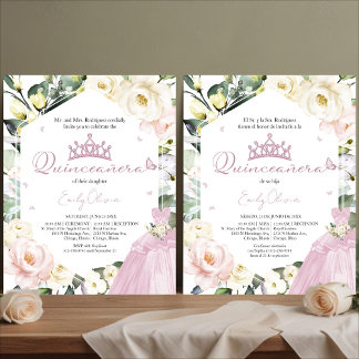 Rosa Dress Blommigt Quinceañera Bilingual Call