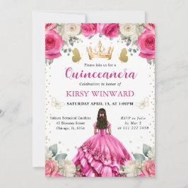 Rosa Dress Brunette Hair Princess Quinceanera Inbjudningar