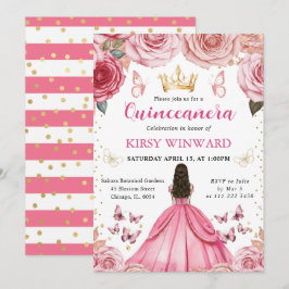 Rosa Dress Brunette Princess Quinceanera Inbjudningar