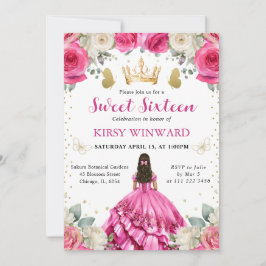 Rosa Dress Brunette Princess Sweet 16 Inbjudningar