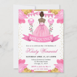 Rosa Dress Mörk Skin Princess Quinceanera Inbjudningar