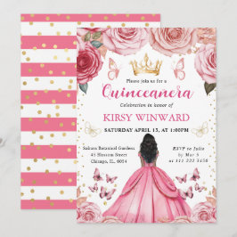 Rosa Dress Mörk Skin Princess Quinceanera Inbjudningar