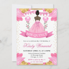 Rosa Dress Mörk Skin Princess Quinceanera Inbjudningar