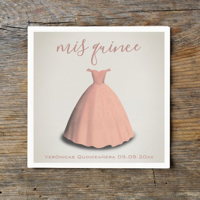 Rosa dress Quinceañera mis quince bord decor Pappersservett (Skapare uppladdad)