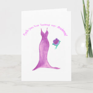 Rosa Dress Tack för att du är mitt Bridesmaid-kort Kort