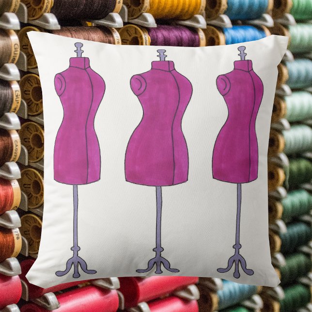 Rosa Dressform Mannequin Mode Sektningsutkast Kudde (Pink dressform fashion design pillow)