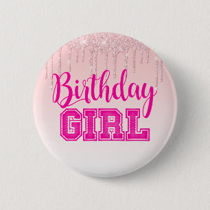 Rosa Dricker Glitter/BIRTHDAY GIRL Knapp
