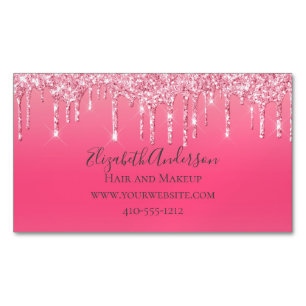 Rosa Drickning Glitter Girly Trendig Chic Modern Magnetiska Visitkort