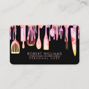 Rosa Drift Chef Kitchen Verktyg Glitter Faux Busin Visitkort