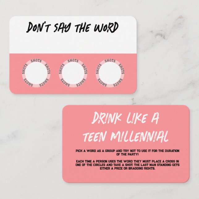 Rosa Drinering av spelkort Visitkort (Fram/baksida)