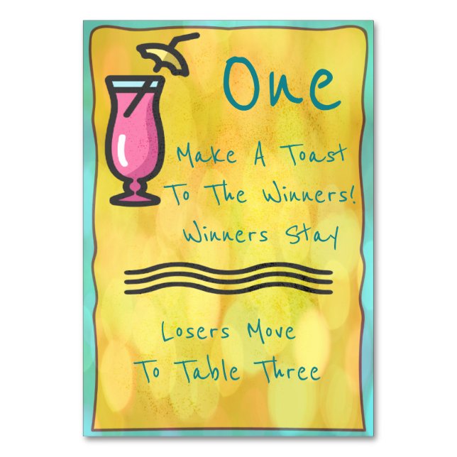 Rosa Drink Bunco Bord-kort nr 1 Bordsnummer (Framsidan)