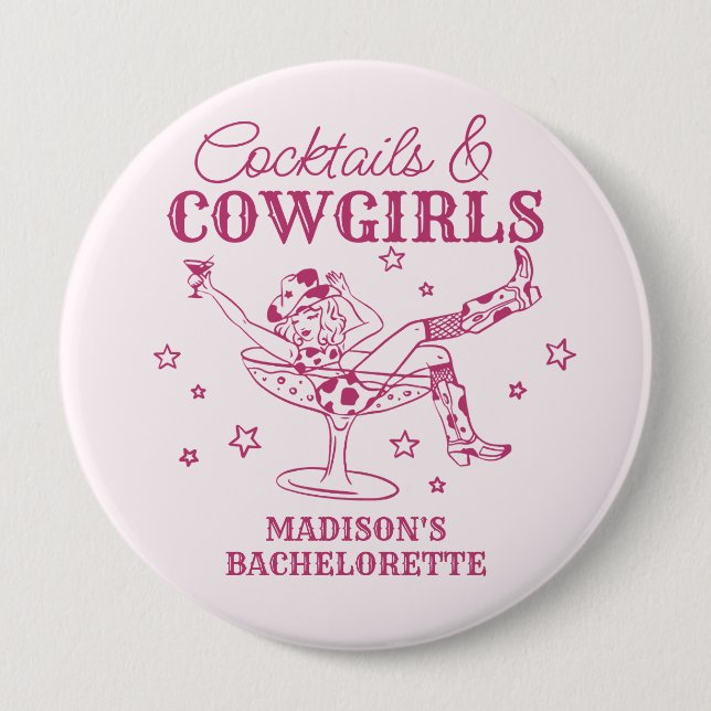 Rosa drinkar och cowgirls presentidéer till möhipp knapp (Framsida)