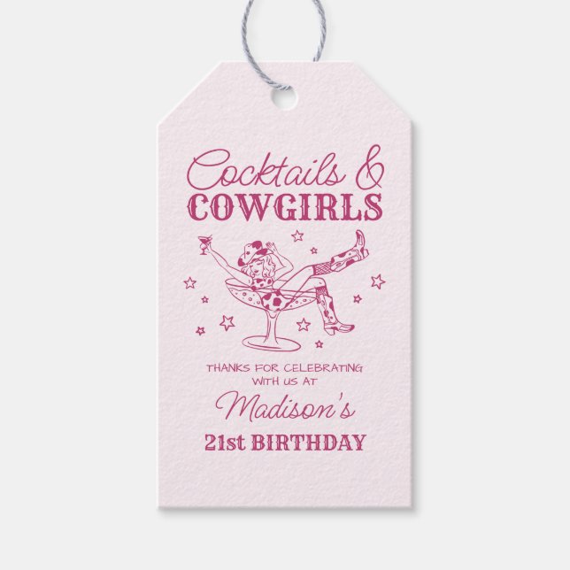 Rosa drinkar och cowgirls rodeo födelsedagspresent presentetikett (Framsidan)