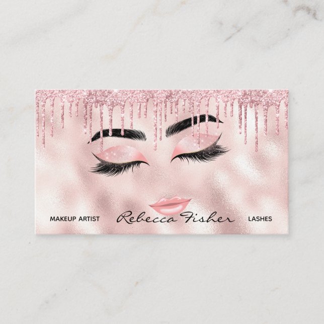  Rosa Drip Beauty-avtalskort Tidsbeställning Kort (Framsida)