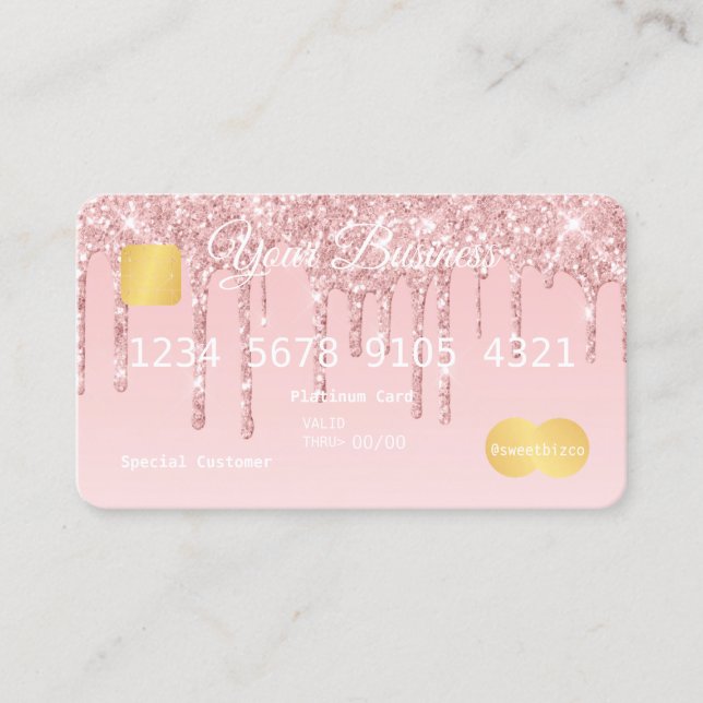 Rosa Drip Glitter-look Kredit Card Visitkort (Framsida)